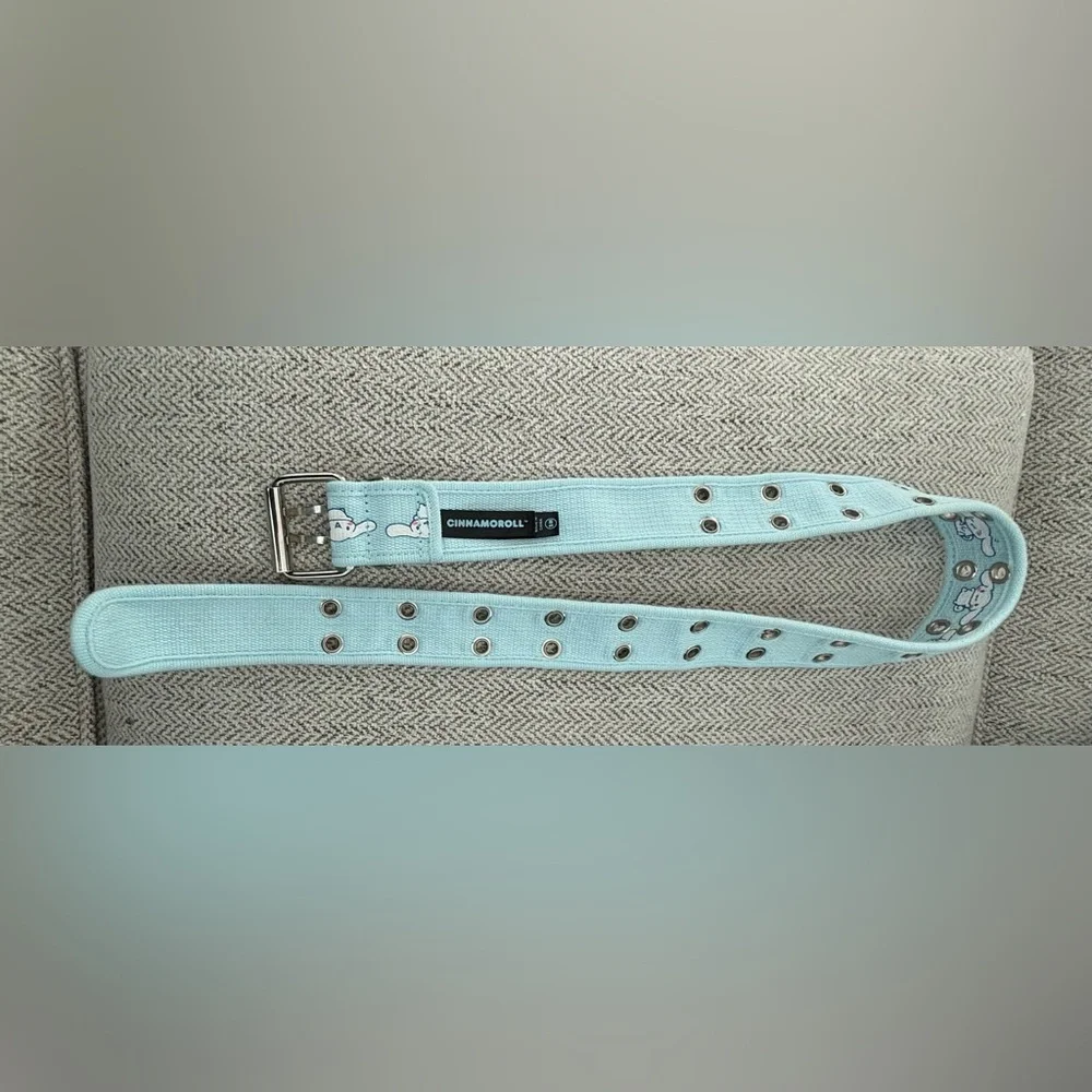 CINNAMOROLL Light Blue and White Canvas Belt with Silver Holes Size Small